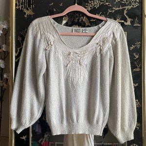 Vintage 70s 80s White Cropped Sweater Top Size XS/S